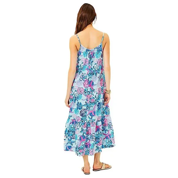 Lilly Pulitzer Amerie Linen Midi Dress in "Bahamas Beachcomber" NWT - X-Large - Picture 3 of 7